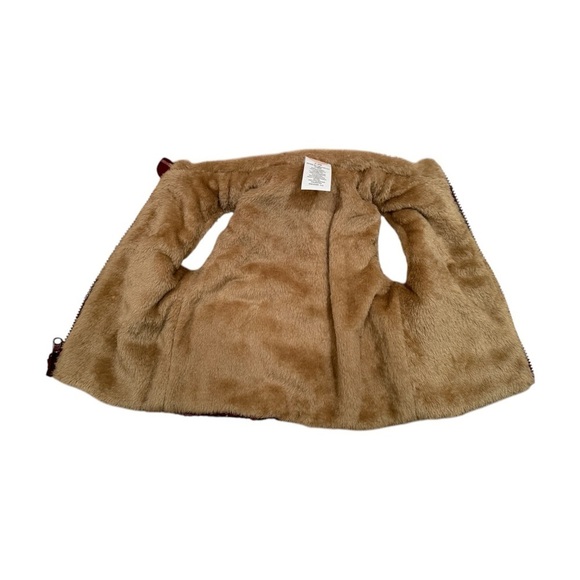 NWT Wonder Nation Reversible Maroon Tan Plaid Faux Fur Puffer Vest - Size 6-9M - Picture 3 of 10